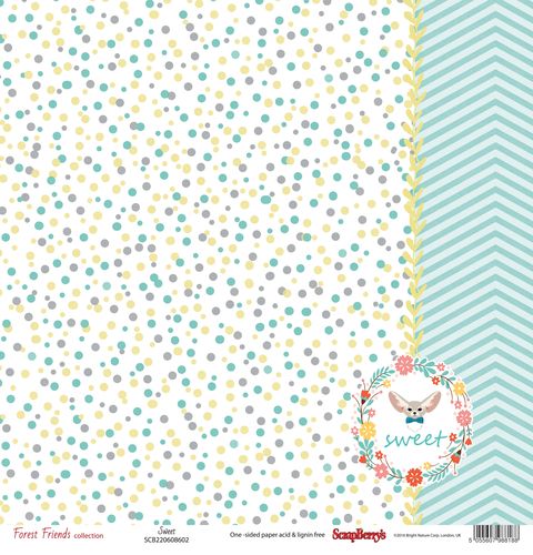 Single-sided Paper Set (12*12-190GSM) Forest Friends – Sweet , 1 Sheet