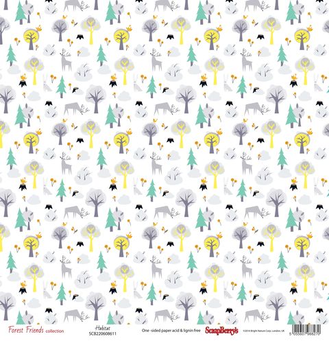 Single-sided paper (12*12-190GSM) Forest Friends - Habitat , 1 Sheet
