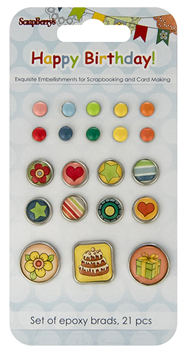 Epoxy Brads set 21 pcs Happy Birthday