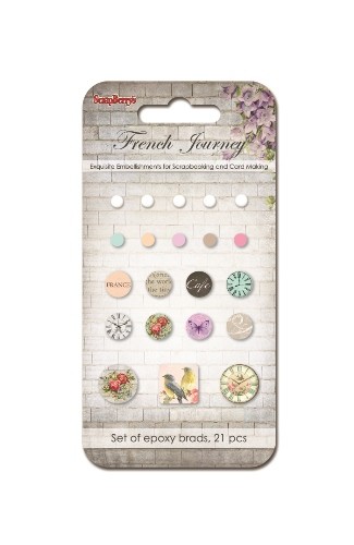 Epoxy Brads set 21 pcs French Journey
