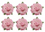 Tea roses' flowers, -18 mm diameter, 6 pcs, pink, white