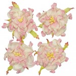 Handmade mulberry Gardenia, dia ~5cm, 4 pcs, WHITE-PINK