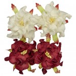 Handmade mulberry Gardenia, dia ~5cm, 4 pcs (2x WHITE, 2x BORDEAUX)