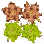 Handmade mulberry Gardenia, dia ~5cm, 4 pcs (2x CACAO, 2x LIGHT GREEN)