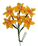Handmade mulberry Lily, dia ~3cm, stem 7cm, 6 pcs, ORANGE TONES Handmade mulberry Lily, dia ~3cm, stem 7cm, 6 pcs, ORANGE TONES