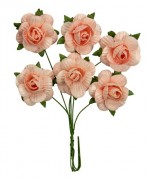 Handmade mulberry Jubilee roses, dia ~2,5cm, stem 6cm, 6 pcs, SALMON Handmade mulberry Jubilee roses, dia ~2,5cm, stem 6cm, 6 pcs, SALMON