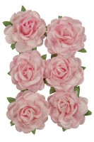 Handmade mulberry Jubilee roses, dia ~3cm, stem 6cm, 6 pcs, LIGHT PINK Handmade mulberry Jubilee roses, dia ~3cm, stem 6cm, 6 pcs, LIGHT PINK