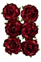 Handmade mulberry Jubilee roses, dia ~3cm, stem 6cm, 6 pcs, BORDEAUX Handmade mulberry Jubilee roses, dia ~3cm, stem 6cm, 6 pcs, BORDEAUX