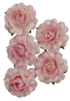 Handmade mulberry Jubilee roses, dia ~3,8cm, stem 6cm, 5 pcs, LIGHT PINK Handmade mulberry Jubilee roses, dia ~3,8cm, stem 6cm, 5 pcs, LIGHT PINK