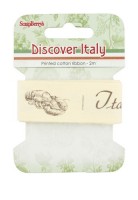 Printed cotton ribbon Discover Italy, Italian menu, 25mm, 2m