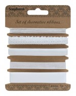 Set of decorative ribbons, white, 5 pieces, 1m each