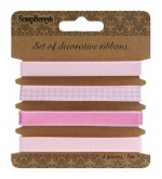 Set of decorative ribbons, Light pink, 4 pieces, 1m each