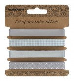 Set of decorative ribbons, Grey, 4 pieces, 1m each